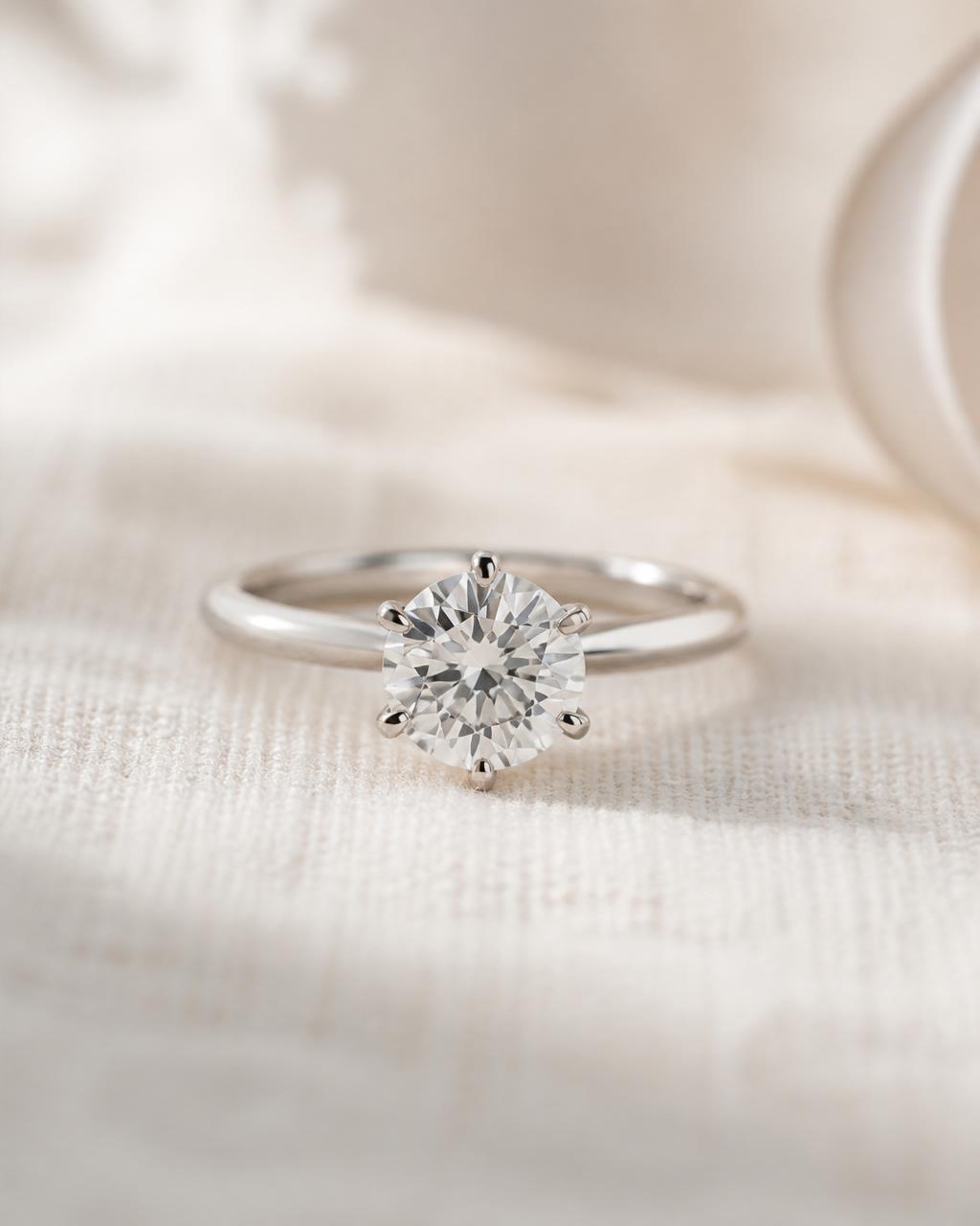 A single round diamond, platinum band.